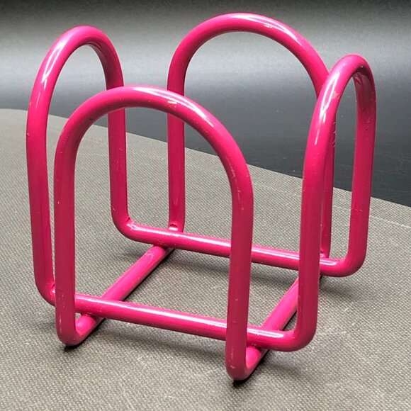 90s Fuchsia Pink Enamel Metal Wire Arch Square Notepad Holder, Vintage Office - Picture 3 of 9